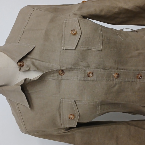 Tahari Arthur S. Levine Olive Brown Drab Shirt Dress Size 6 - Picture 5 of 8